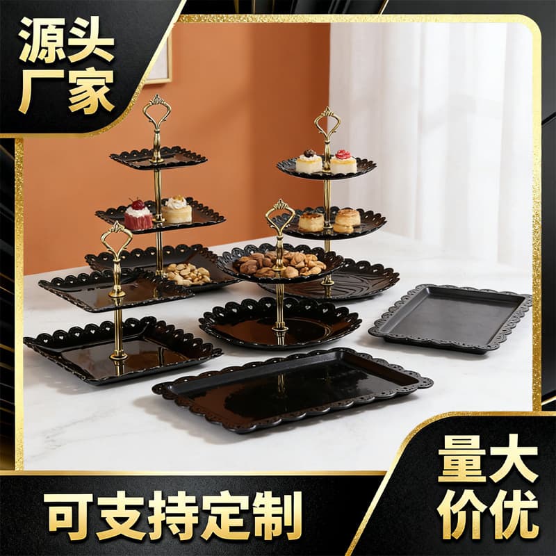 Light Luxury Nordic Cake Plate Plastic Fruit Plate Front Desk Dried Fruit Plate Living Room Three-Tier Fruit Plate Tray 6-Piece Set