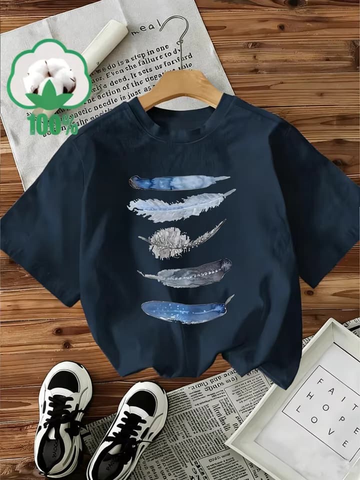 Pure cotton t-shirt women's Y2K style t-shirt graphic retro leaf print short sleeve crew neck top shirt casual