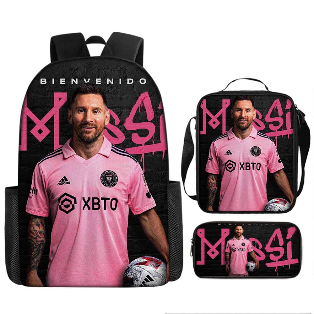 Messi and Ronaldo Merchandise Three-Piece Set: Cartoon Backpack for Primary and Secondary School Students, Children's Backpack