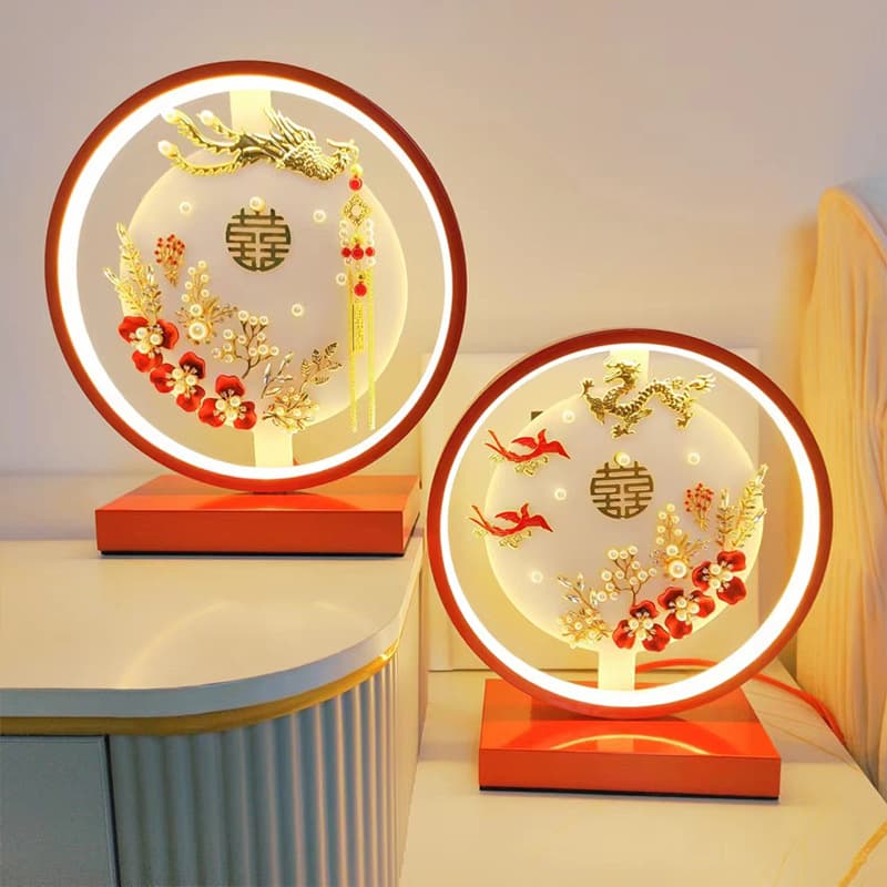 Chinese style wedding table lamp dragon and phoenix everlasting lamp wedding lamp a pair of bride dowry lamp bedside wedding lamp bedroom atmosphere lamp