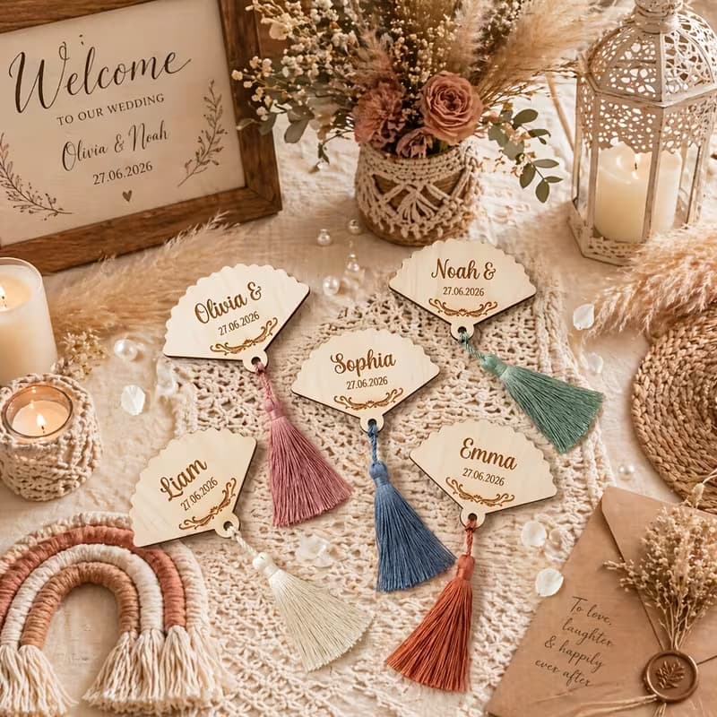 Fan-shaped wooden seat cards customized wedding guest name tags Forest style wedding banquet seat cards party decoration cards