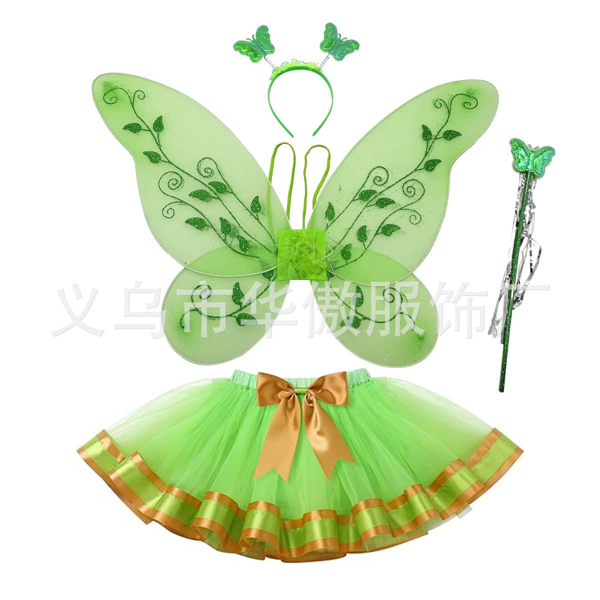Halloween Flower Fairy Wings Butterfly Headband Magic Wand Set Kids Tutu Dress Party Performance Costume