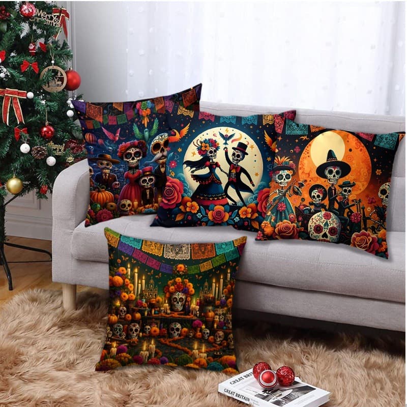 Amazon cross-border‌Mexican Skull Flower Pillowcase Living Room Bedroom Sofa Decorative Pillowcase TEMU Dropshipping