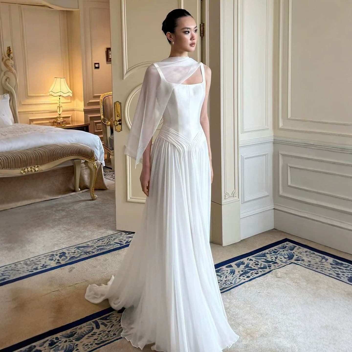 French suspender light wedding dress 2026 new bridal dressing gown women's satin wedding dress light luxury niche engagement evening dress
