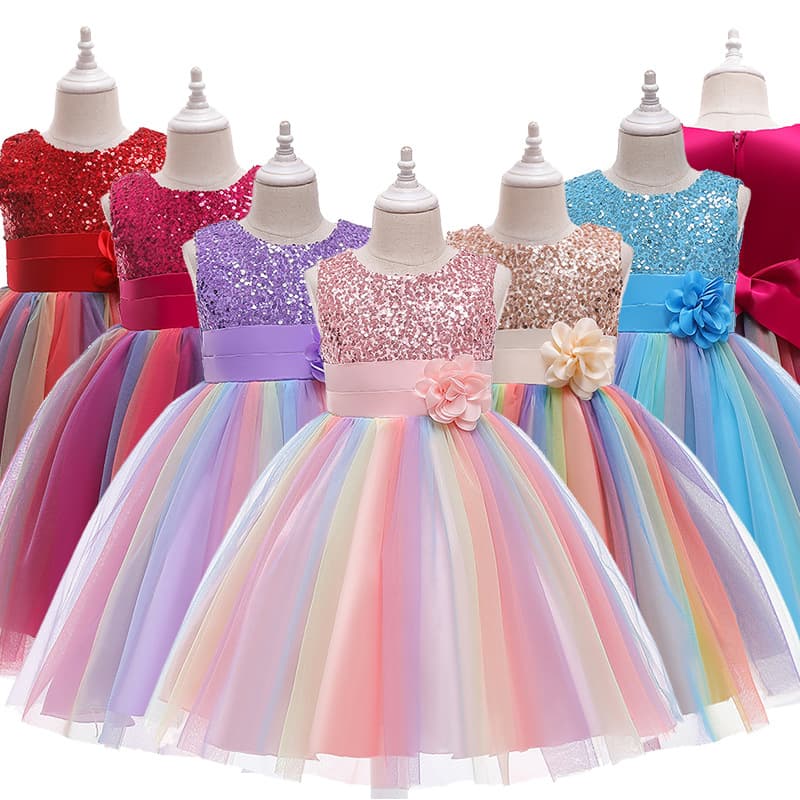 2021 European and American Girls Puffy Dress Ins Christmas Mesh Princess Skirt Children's Clothing Foreign Trade Kids Dress