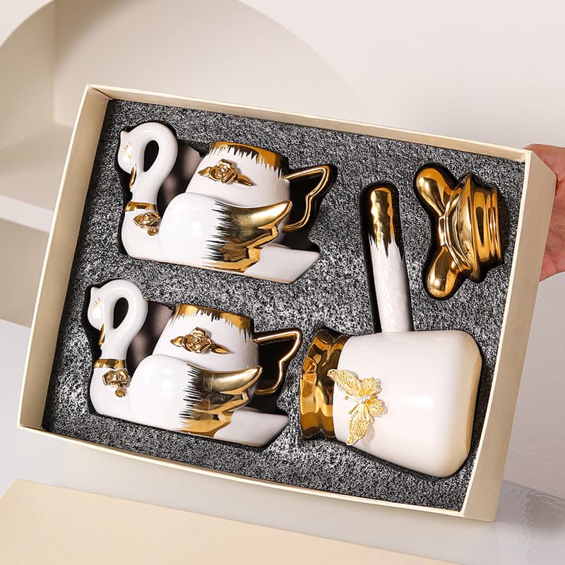 Middle East Electroplated Ceramic Swan Cup Set Gold Rim Coffee Cup Saucer Afternoon Tea Set Ceramic Mug Cup Saucer