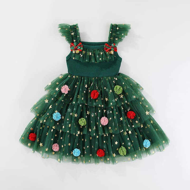 European and American Christmas Dress for Girls, Mesh Skirt Christmas Dress