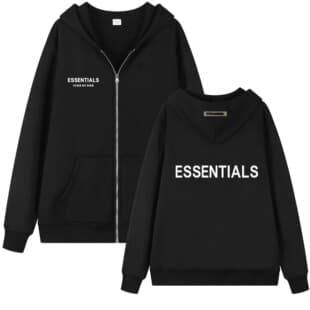 ESSENTIALS FEAR OF GOD Letter Print Zip Hoodie Fleece-Lined Men's and Women's FOG Streetwear