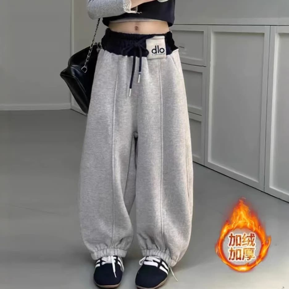 Children's Curved Knife Pants Cuffed Pants Boys and Girls Fleece-Lined Thickened 2025 New Sweatpants Casual Medium to Large Children Korean Style Versatile