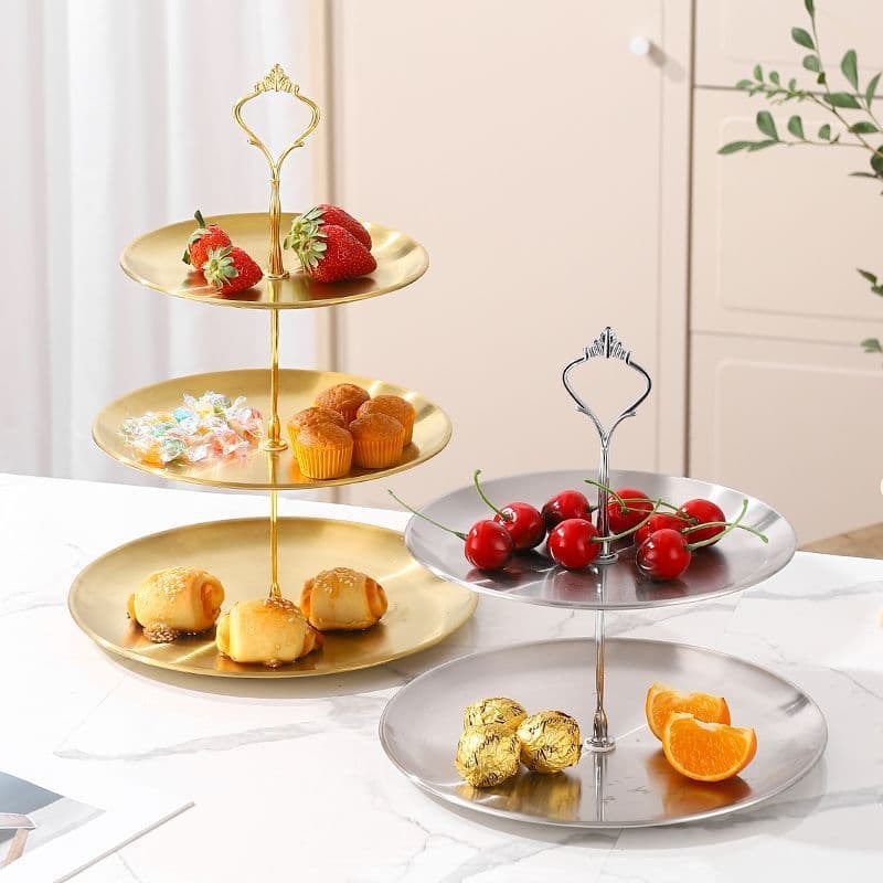 Stainless Steel Fruit Tray, Multi-Layer Three-Tier Double-Layer Fruit Tray, Front Desk Reception Candy Tray, Party Cake Display Stand