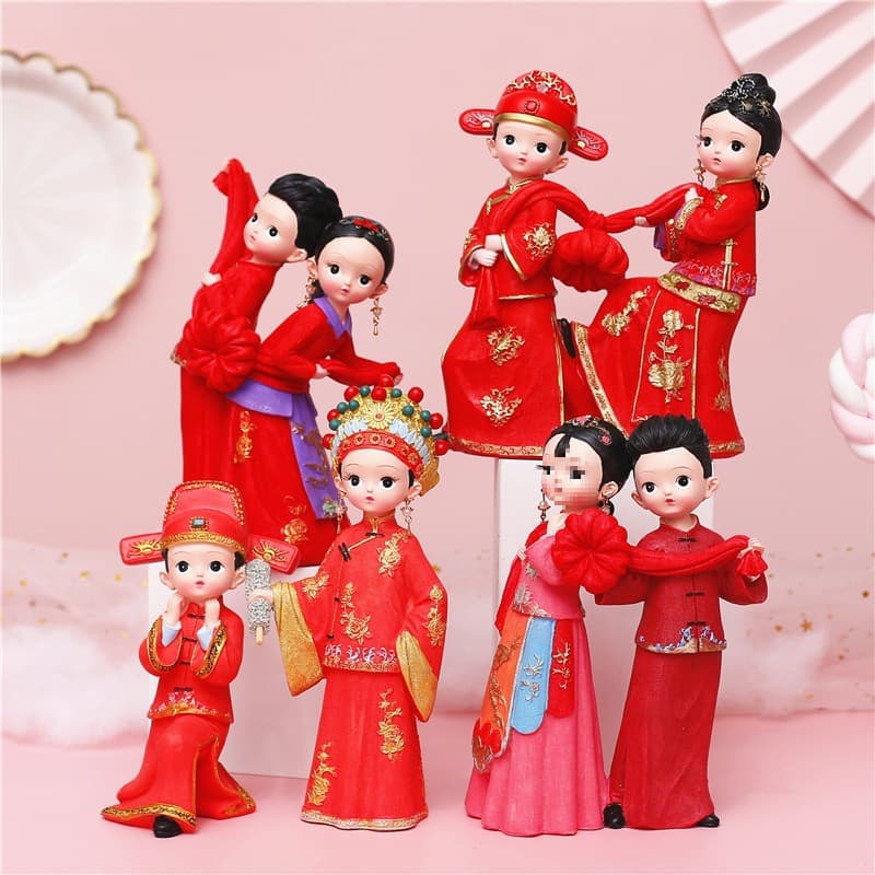 Chinese Traditional Wedding Bride and Groom Figurine Set - Happy Union Forever Wedding Dolls Souvenir Gift