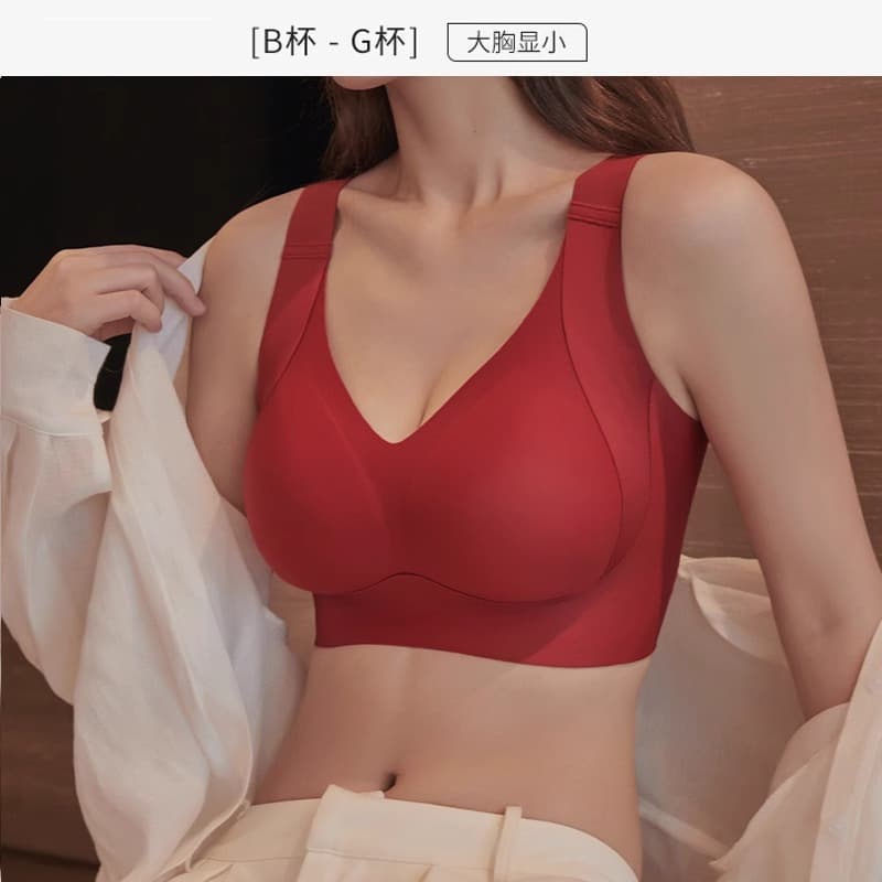 Adjustable Side Boob Control Red Underwear for Zodiac Year, Plus Size Push-Up Anti-Sagging, Large Bust Minimizing Bra for Wedding Bride