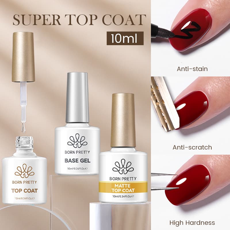 BORN PRETTY Complete Nail Art Base Functional Gel - Builder Base Coat, Top Coat, Strengthening Gel, UV Nail Gel