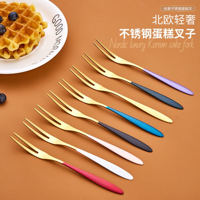 European Style 304 Stainless Steel Creative Home Fruit Fork Set, Ins Trendy Dessert Fork Cake Snack Fork Mooncake Fork