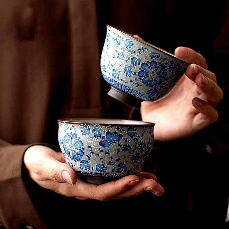 Yan Rongcong Ru Kiln Flowers Filigree Silver Household Kung Fu Tea Set Master Cup Large Capacity Tea Cup High-end Souvenir