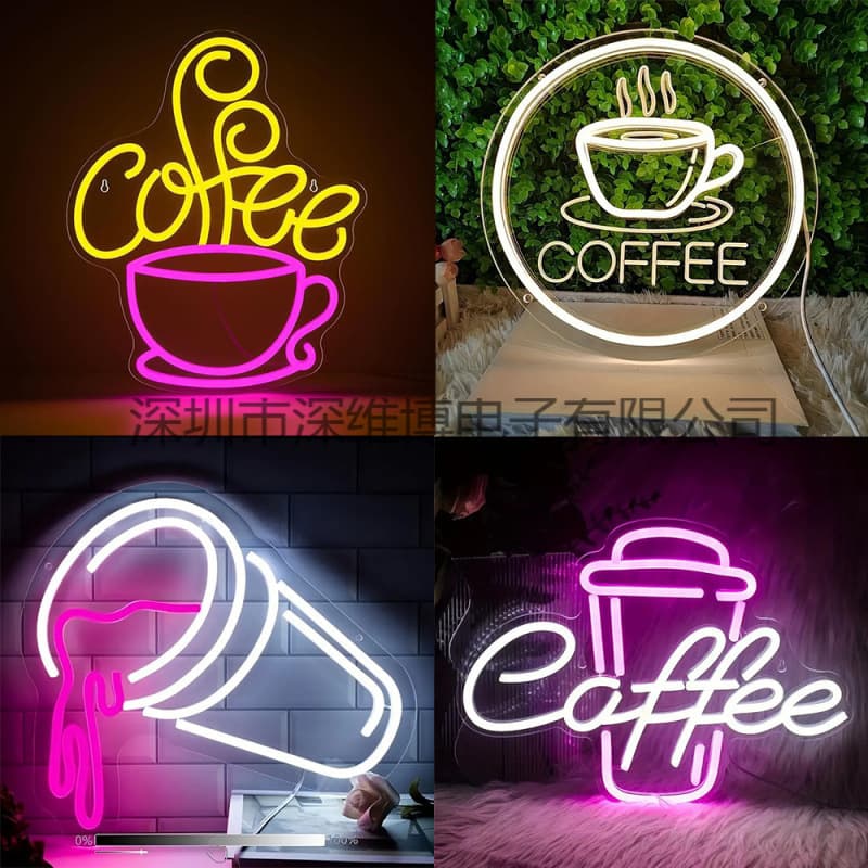 Cross-Border Amazon LED Neon Light Pink Coffee Cup Coffee Pattern Bar Wall Layout USB Port