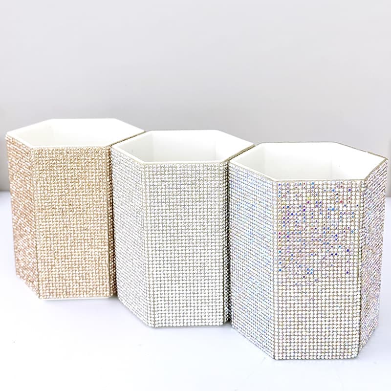 Diamond-Inlaid High-Aesthetic Makeup Tool Storage Bucket, Multifunctional Makeup Brush Storage Bucket for Bathroom, Bedroom, Dresser, Desktop