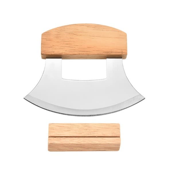 Stainless Steel Single-Bevel Knife with Rubber Handle, Walnut Beech Curved Vegetable Cutter, Pizza Cheese Cutter, Herb Chopper