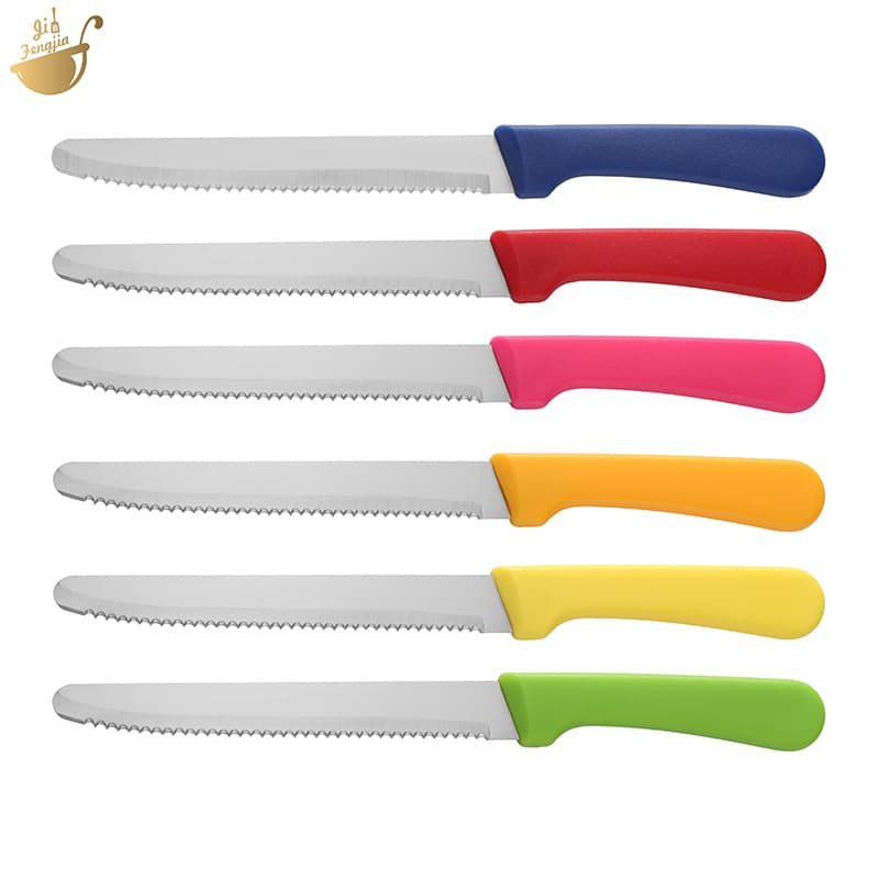 Cross-border Colorful PP Handle Injection Molded Round Handle Serrated Western Knife for Restaurant Hotel Steak and Bread