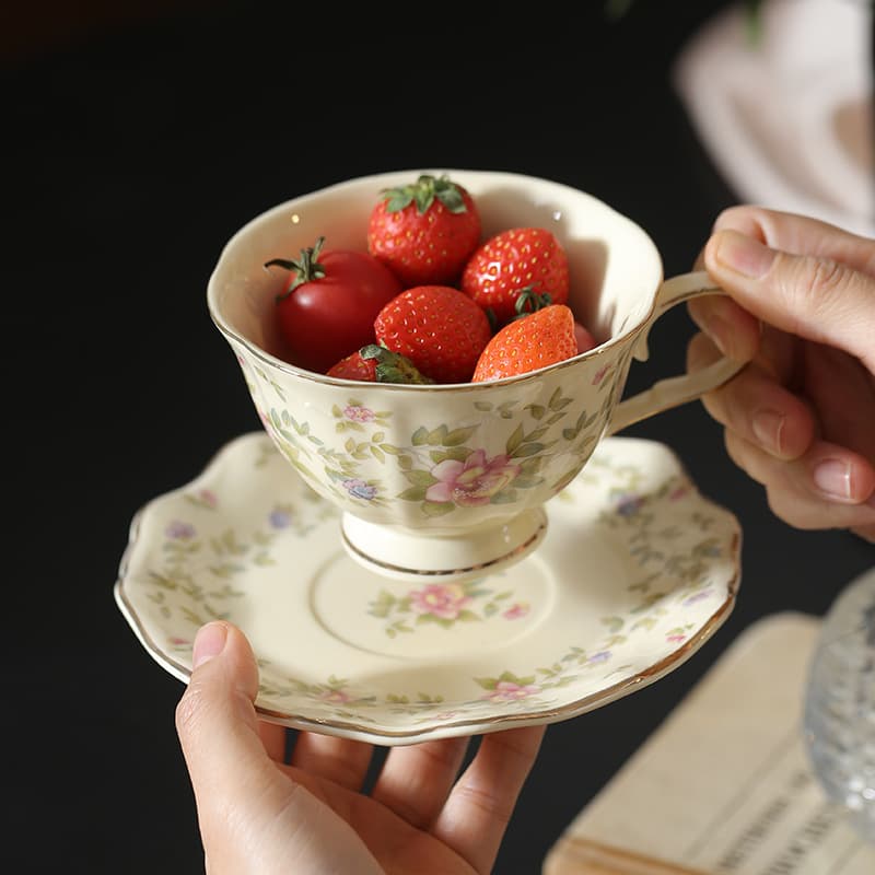 ins exquisite floral ceramic mug niche high-looking gold-rimmed coffee cup retro afternoon tea cup gift