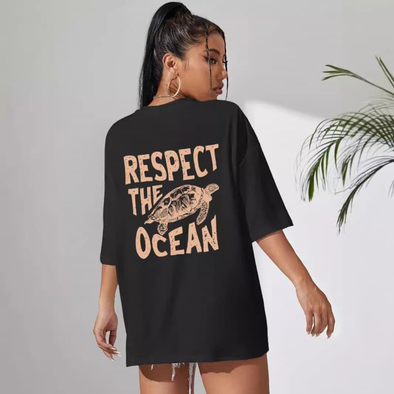 Foreign Trade Ocean Green Sea Turtle Print Women's T-Shirt, Cool and Fitted T-Shirt, Cotton Oversized Short-Sleeve Retro Summer Women's Top