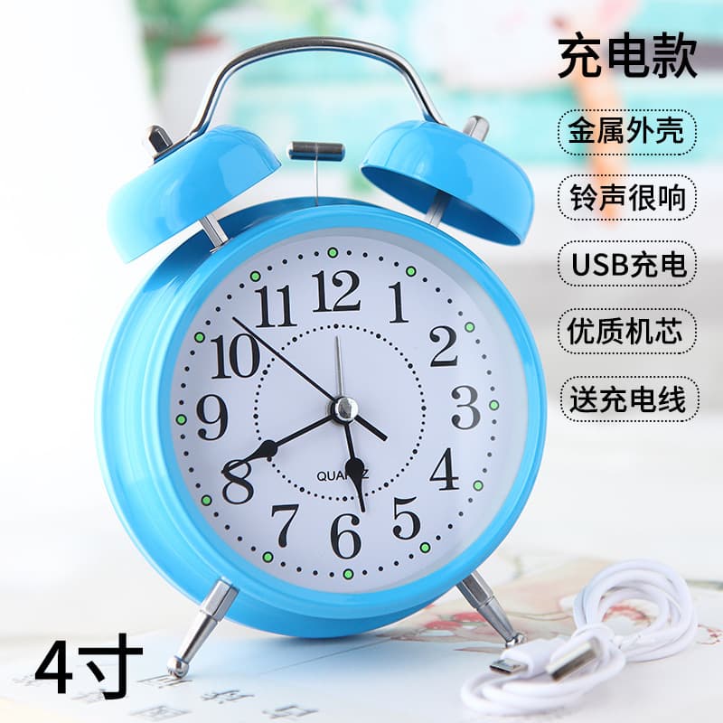 Cross-border charging ring alarm clock student electronic alarm clock super loud alarm clock desktop night light double bell luminous alarm clock