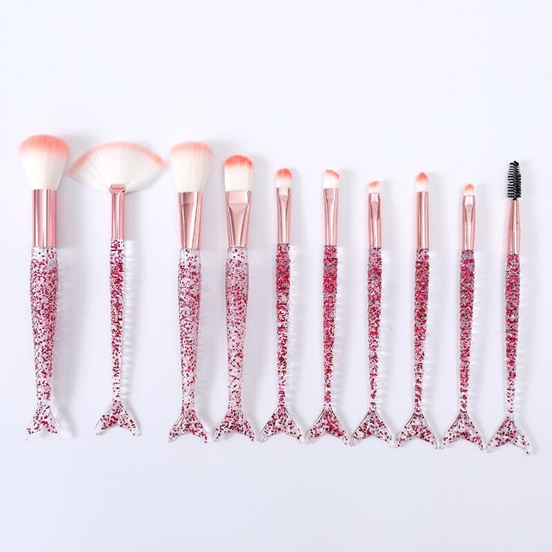 Foreign trade hot-selling 10-piece powder mermaid tail makeup brush set loose powder foundation eye brush beauty tool set makeup