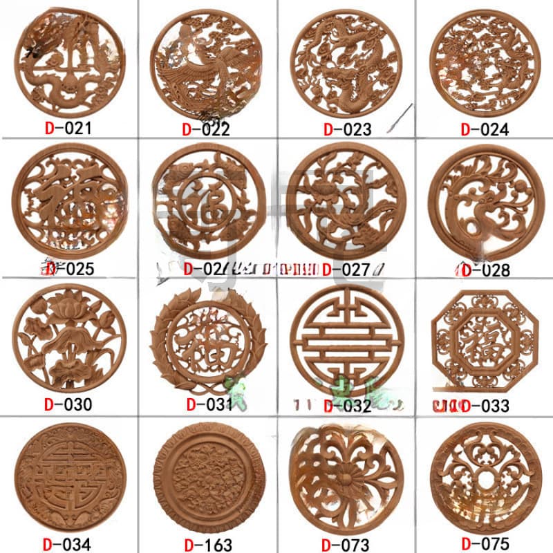 Dongyang Wood Antique Fu Character Round Decal Chinese Solid Wood Door Core Wooden Flower Decorative Classical Round Flower Decal
