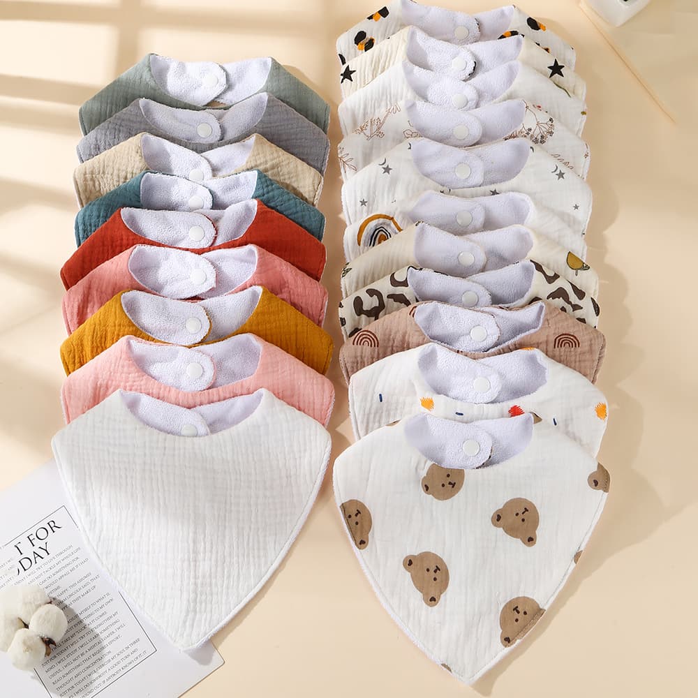 New Style Baby Triangle Bibs, Pure Cotton Waterproof Printed Drool Bibs for Boys and Girls, Newborn Anti-Spit-Up Bibs