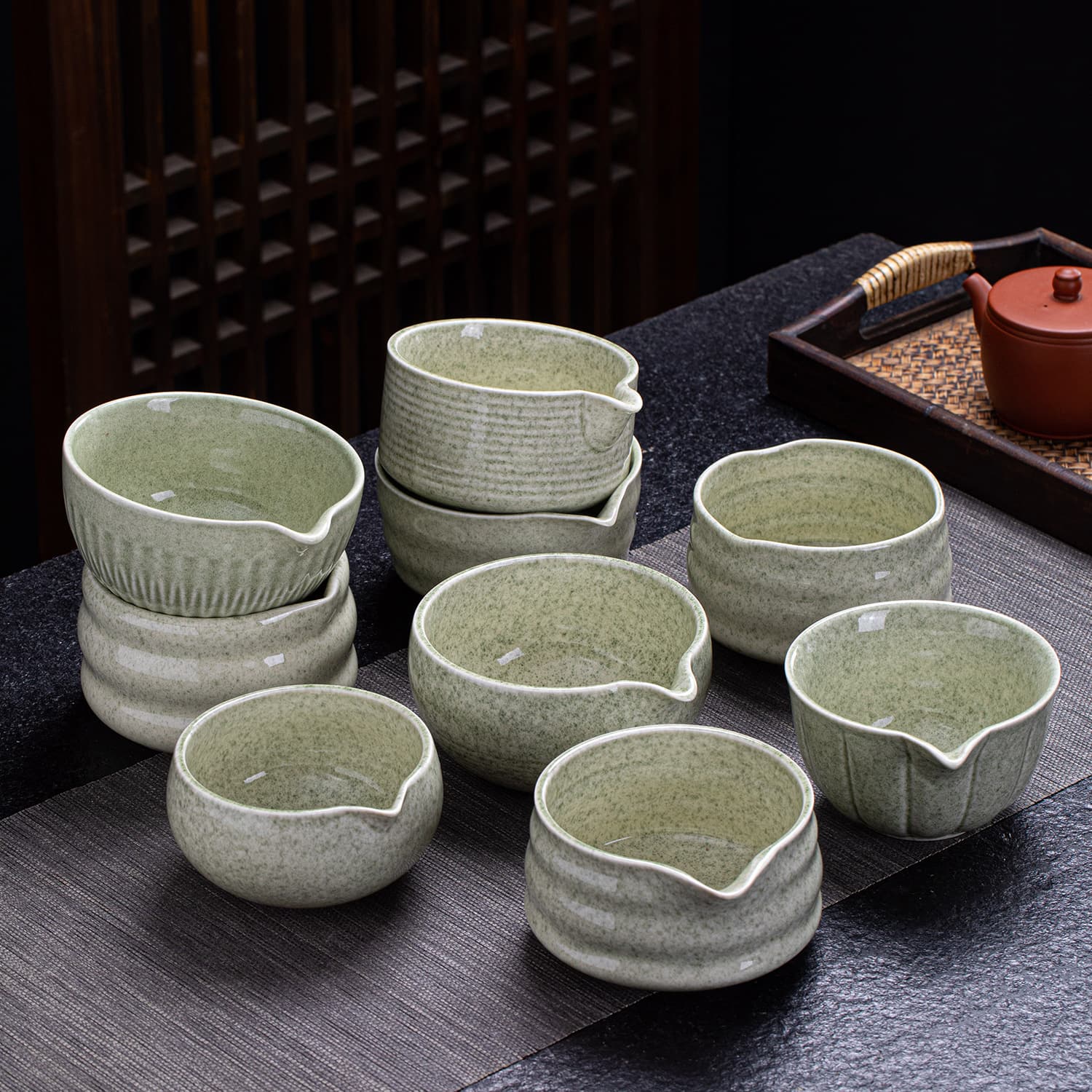 Matcha Set with Spouted Matcha Bowl, Green Dot Tea Whisk, and Complete Tea Accessories for Cross-border Supply