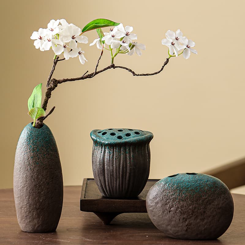 Creative Ceramic Small Vase Chinese Retro Desktop Living Room Flower Arrangement Zen Stoneware Ornaments Hydroponic Vessels High-End