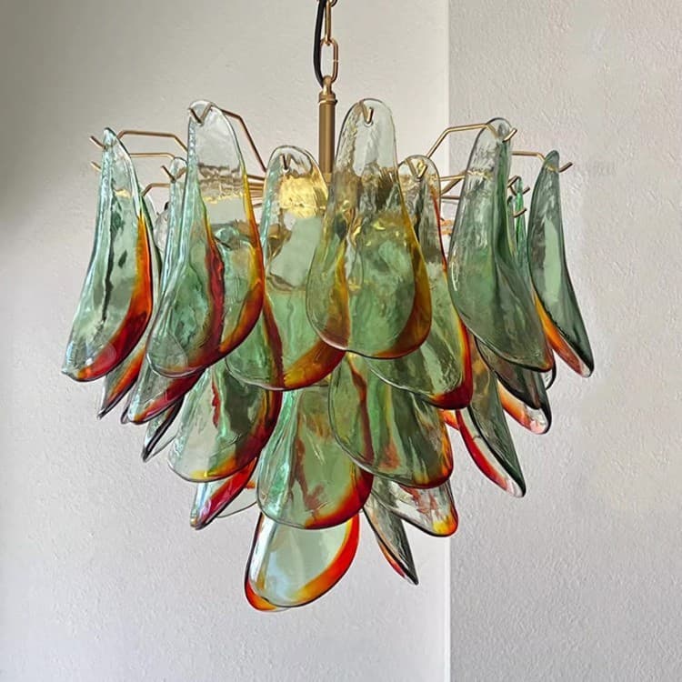 Murano Vintage-Style Living Room Chandelier French Villa Creative Art Personalized Green Petal Glass Chandelier Dining Room