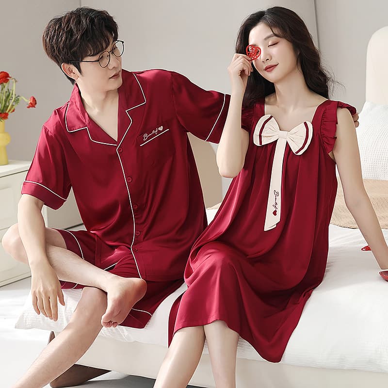 Wedding Couple Pajamas Ice Silk Newlywed Red Homewear Short-Sleeve Men's and Women's Sling Cool High-End Set