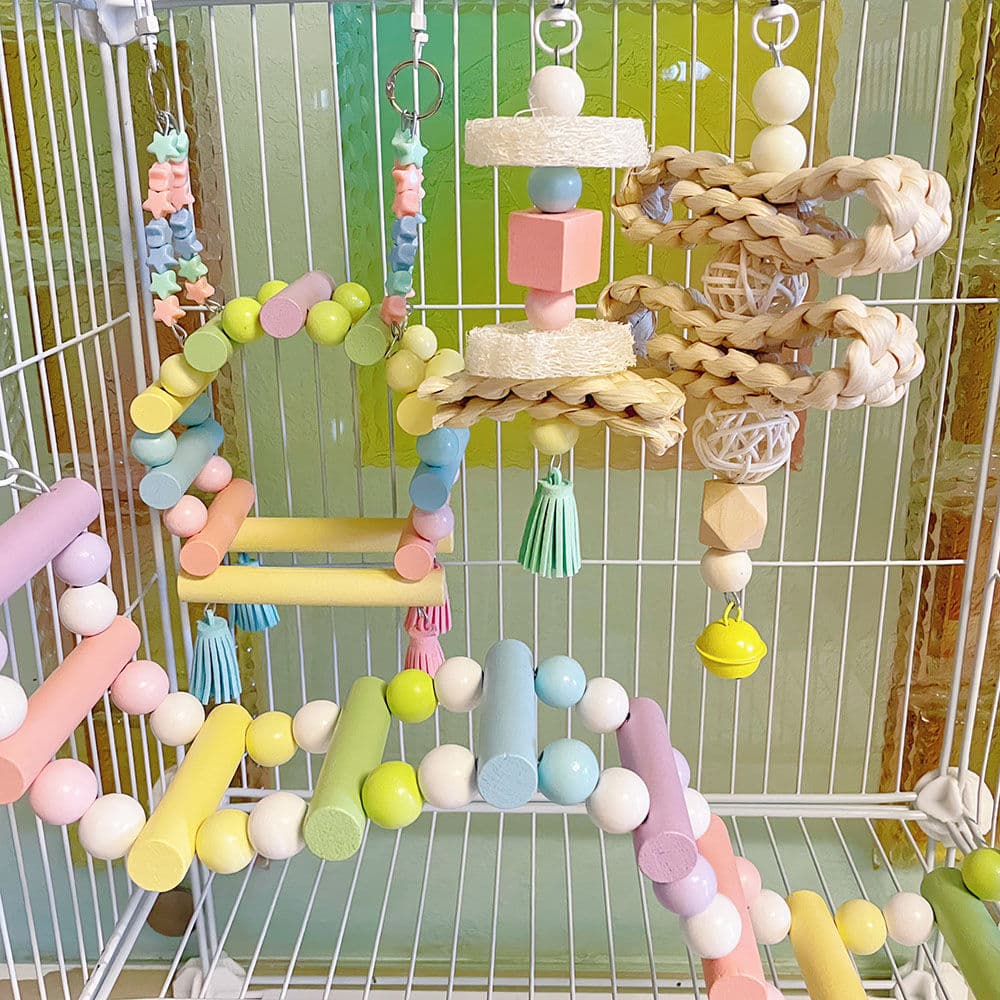 Parrot Climbing Ladder, Cloud Ladder, Swing, Chew-Resistant Cuttlebone Hanging String, Sugar Glider Bird Cage Accessories, Perch Stand Ladder