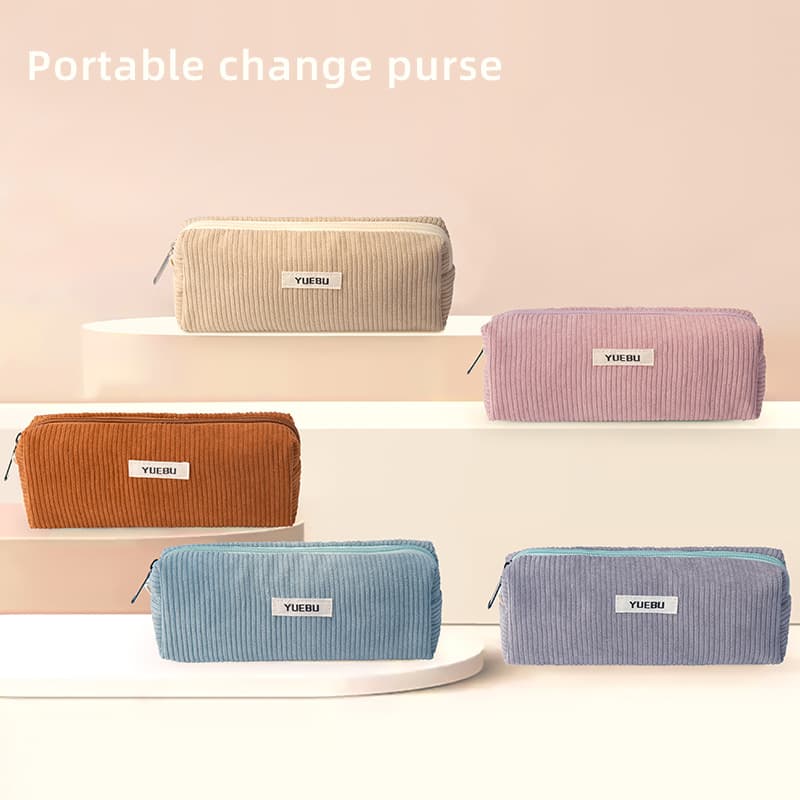 Retro Corduroy Solid Color Pencil Bag Literary Simple Stationery Pencil Bag High School Student Storage Bag