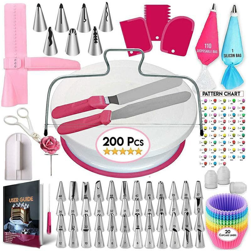 Wholesale 200 Pieces Cake Turntable suit Cookie Cream Pastry Tip Cake Pastry Tools Baking suit