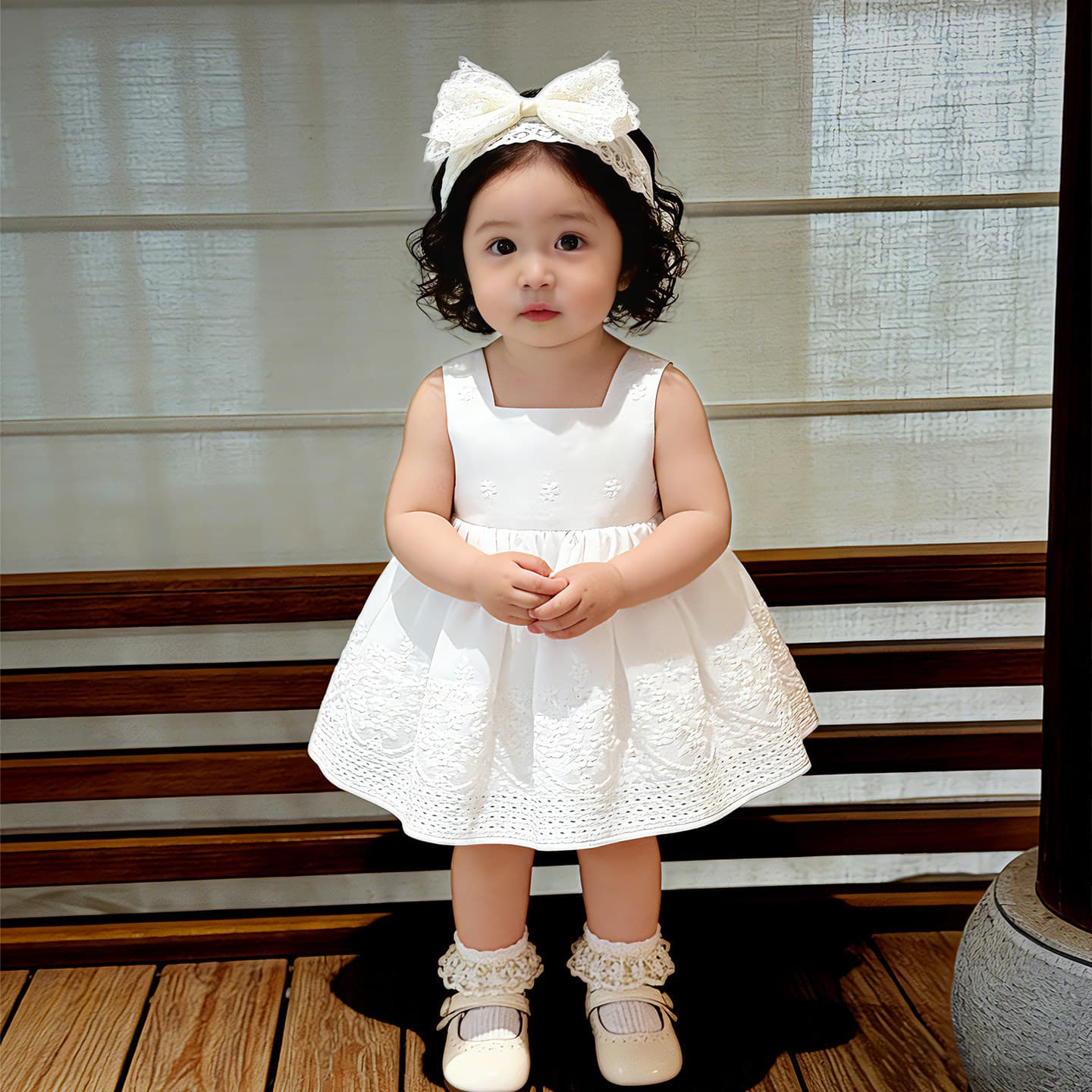 Girl's Birthday Sweet Style White Vest Dress, Baby Girl Summer Thin One-Year-Old Princess Dress, Sleeveless Children's Formal Wear