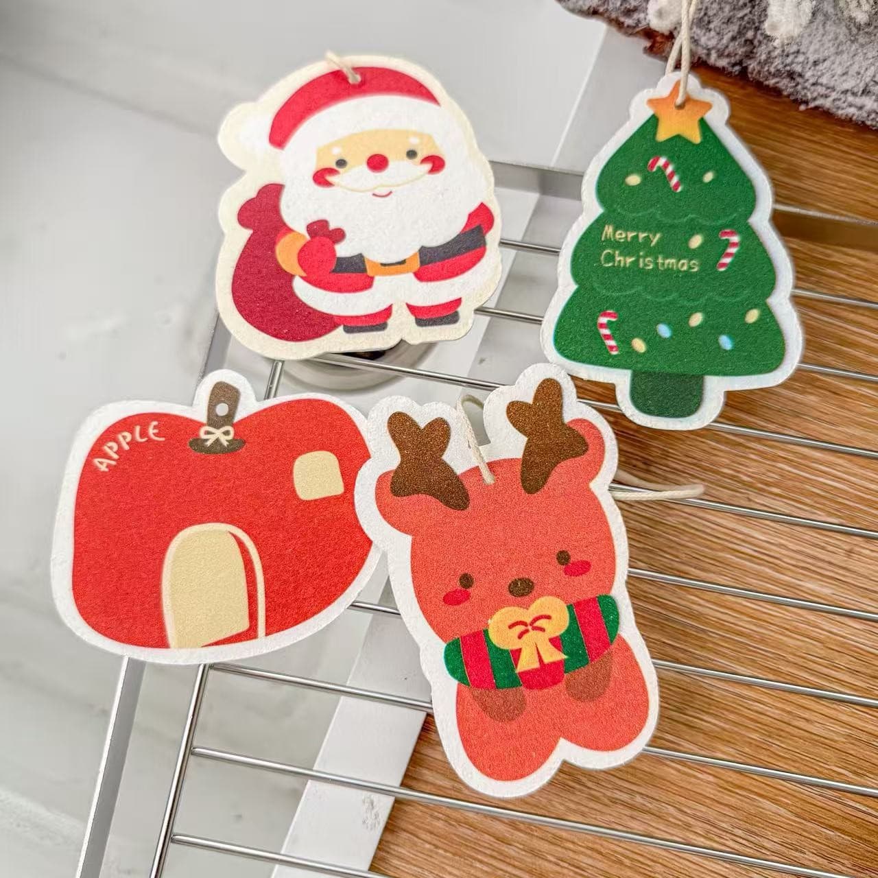 Cartoon Christmas tree scouring pad cleaning wipe three-dimensional Christmas tree shape household dishwashing sponge wipe kitchen goodies