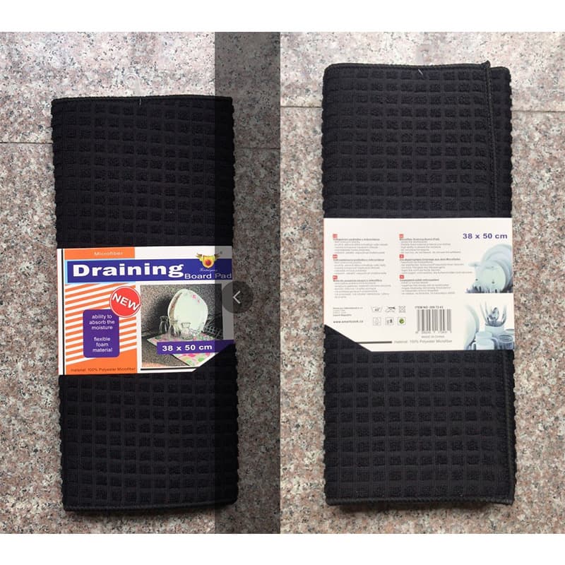 Black Grid Water-Absorbing Mat, Cross-Border In-Stock, Microfiber Kitchen Dish Drying Fast-Dry Cup Mat with Inner Sponge Layer