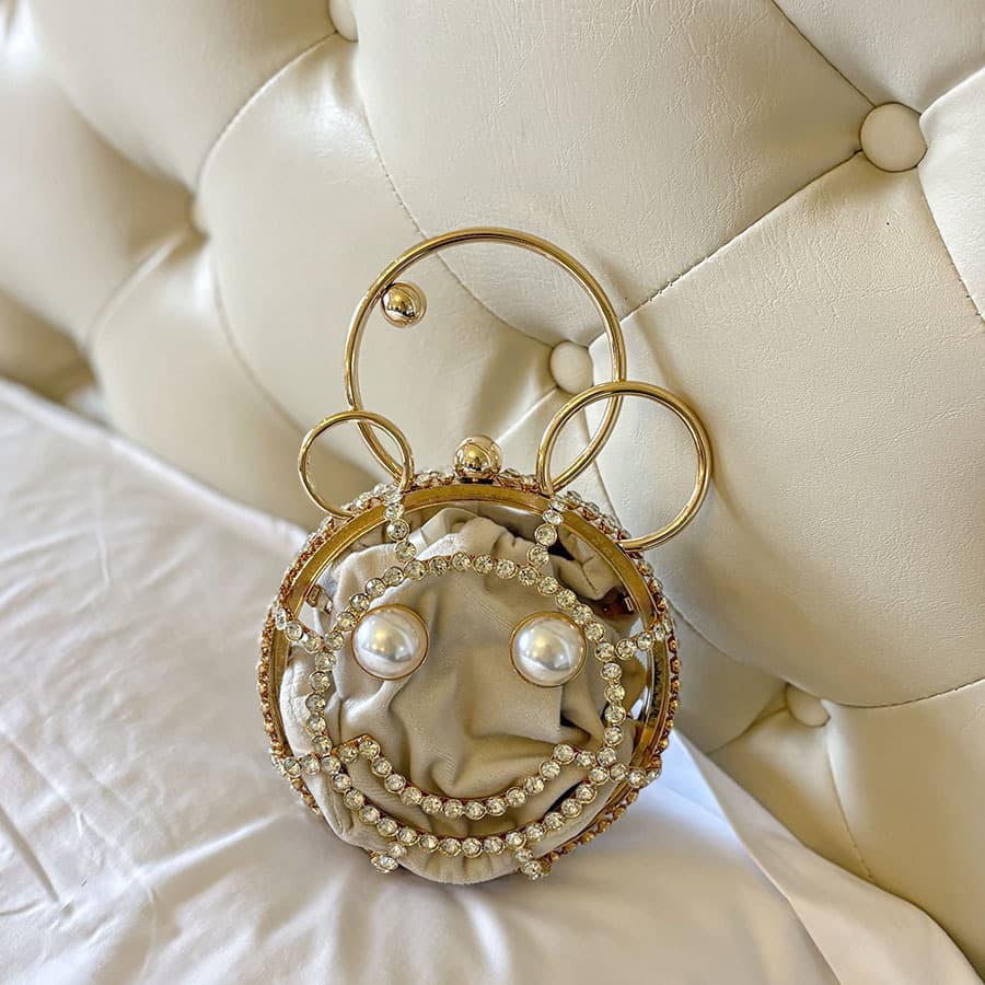 Fashionable Hollow Spherical Ring Handbag Smiley Face Pearl Sparkling Diamond Gentle Exquisite Dress Evening Bag