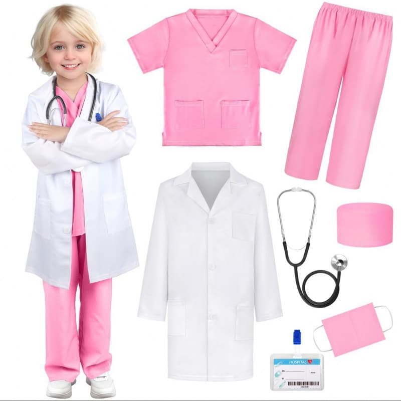 Kids Surgical Scrubs Medical Uniforms White Lab Coats Cross-border Science Experiment Toddler Little Doctor Role Play Nurse Costume Performance