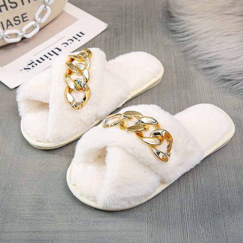2021 New Plush Slippers Women Stock Amazon Europe America Cross-border Casual Plush Slippers Open Toe Cross Cotton Slippers