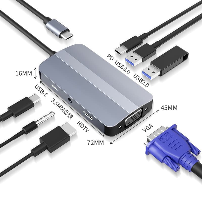 type-c expansion dock is suitable for mobile phones and computers USB3.0 HUB hub HDMI+USB-C+PD+VGA