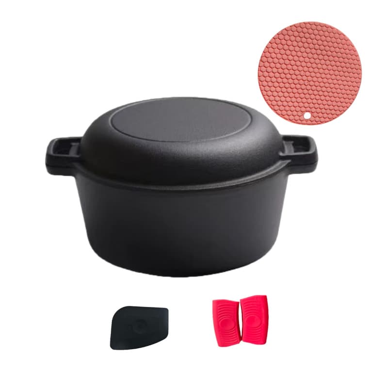 Cross-border Cast Iron Dual-Purpose Pot 26cm Stew Pot, No Coating, Double-Ear Soup Pot, Dutch Oven, Universal Flat Bottom Kitchen Pot