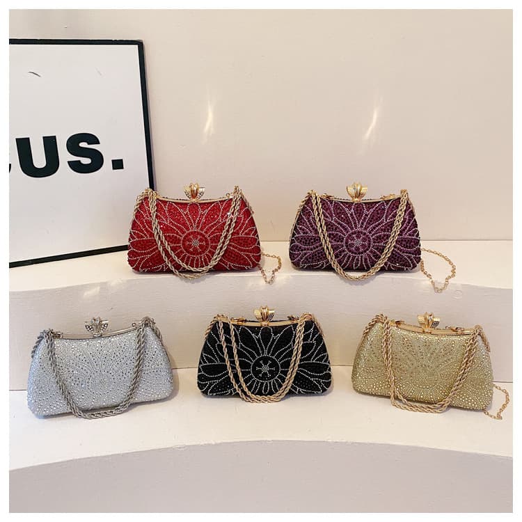 Crystal-Embellished Evening Bag Women's Handbag Wristlet for Formal Dress Cheongsam Shoulder Crossbody Bag Trendy Clasp Wedding Purse
