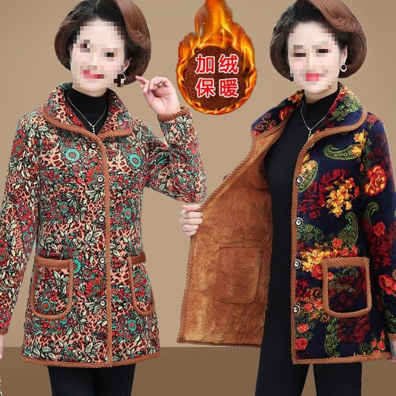 New style of cotton-padded winter coat for middle-aged and elderly women with lapel, fleece lining, and extra thick.