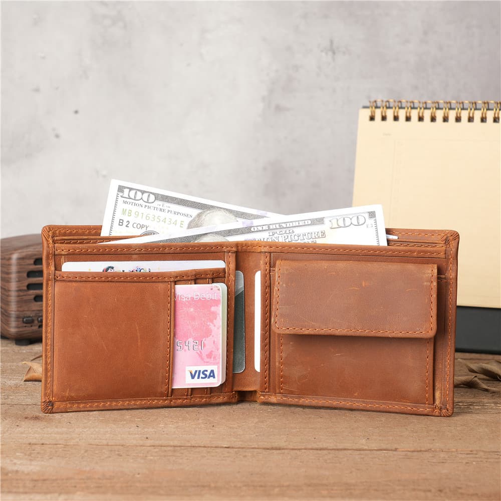1138 In Stock Amazon RFID Men's Wallet Crazy Horse Leather Card Holder Genuine Leather Money Clip RFID Anti-Magnetic