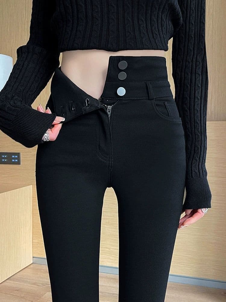 Girls Leggings for Spring & Autumn 2025 New High Waist Black Skinny Pencil Pants, Slim Fit Thermal Black Pants for Winter
