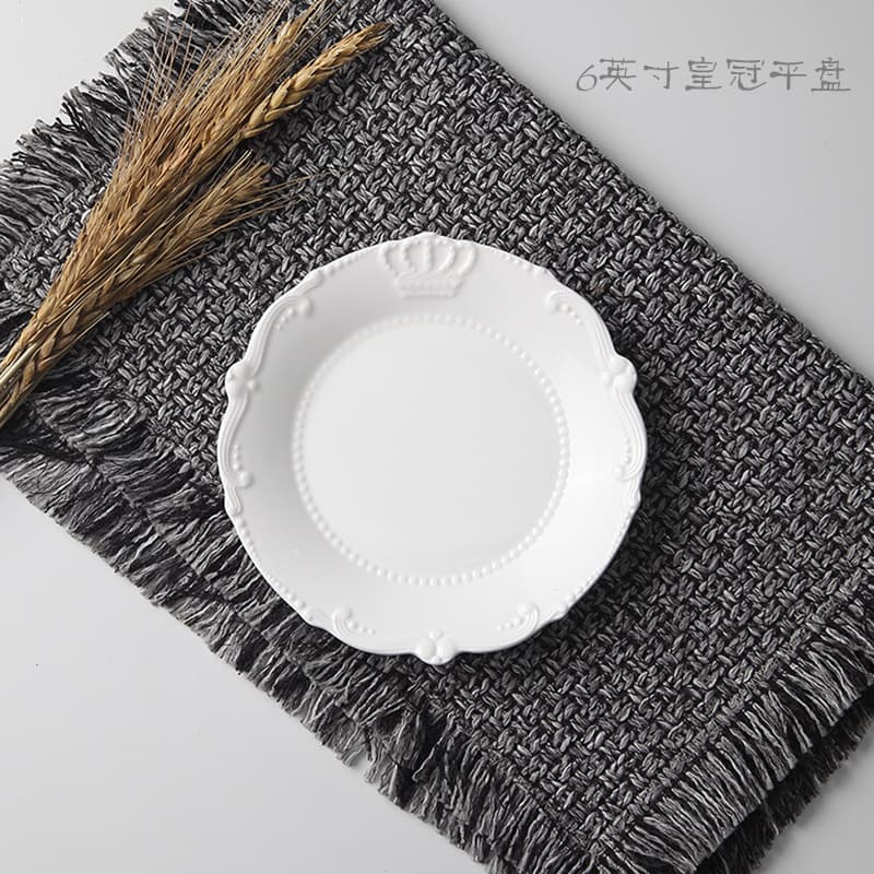 European-style Floating Cake Dessert Plate Ceramic 6-Inch Small Round Flat Plate Serving Plate White Porcelain Plate for Home Use