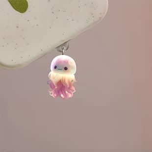 2D cute jellyfish phone dust plug: compatible with iPhone/Type-C Android connector